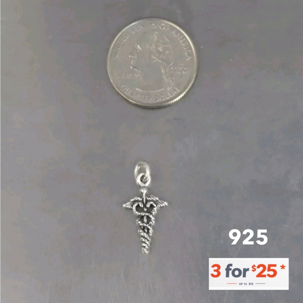 Medical emblem sterling silver charm